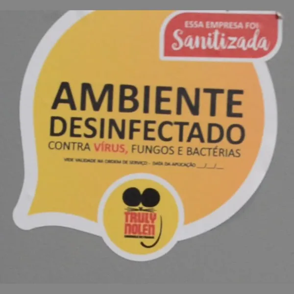 Selo de ambiente desinfectado na academia
