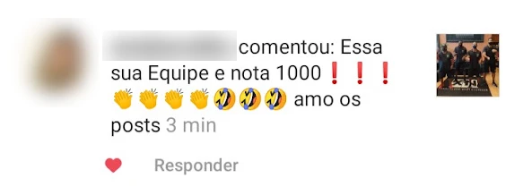 Comentário no Instagram: Essa sua equipe é nota 1000, amo os posts